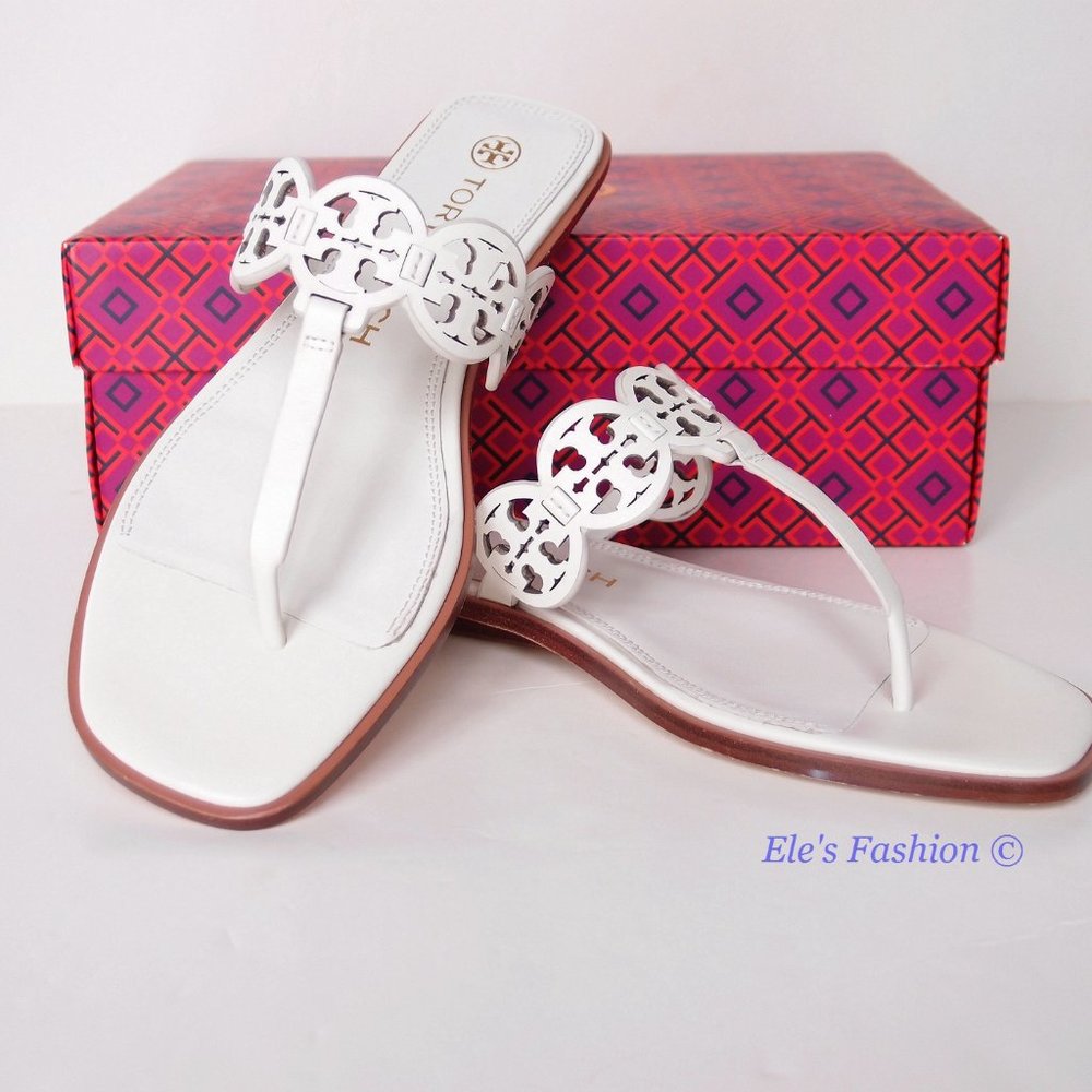 NIB Tory Burch Tiny Miller Logo Leather Thong Sandal Ivory US 7 8 8.5 9 9.5 10 - Picture 5 of 16